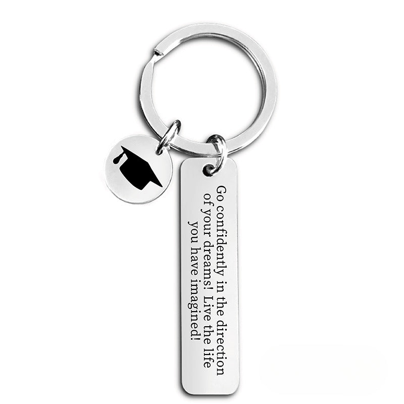 Wholesale 2024 Graduation Season Inspirational Phrases Square Stainless Steel Keychain ACC-KC-Ganggu013