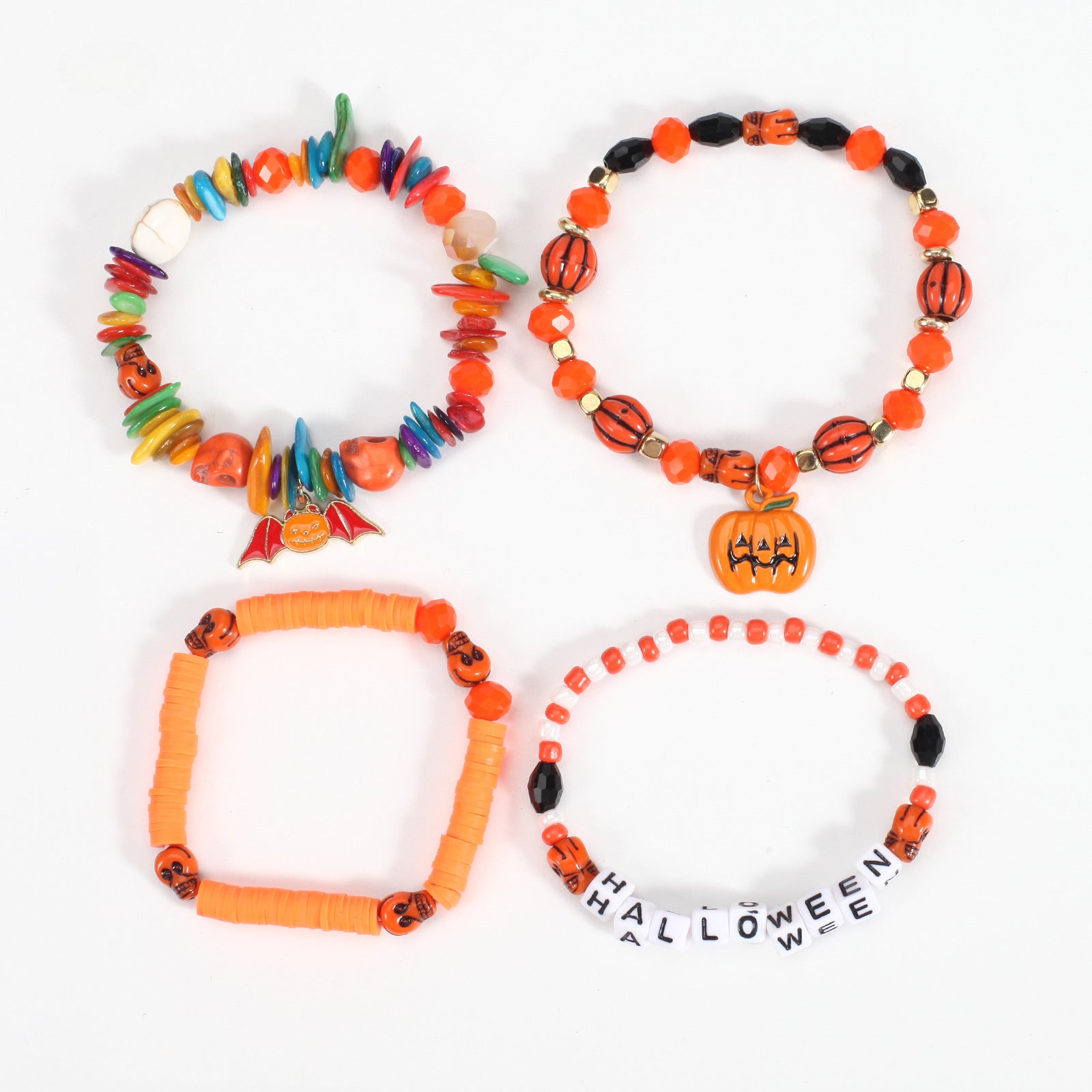 Wholesale Halloween Multi-layer Bat Pumpkin Spider Polymer Clay Bracelet Layered Bracelet Set ACC-BT-XinY013