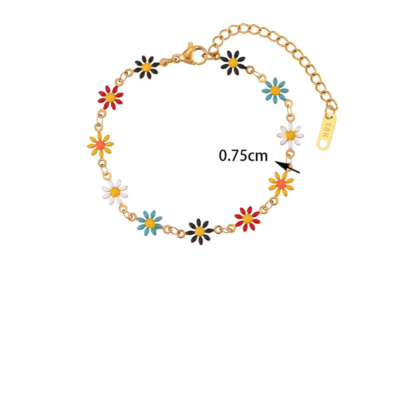 Wholesale Titanium Steel Necklace 18K Gold Plated Necklace Colored Oil Drop Daisy Chain Necklace Bracelet ACC-NE-Tais007