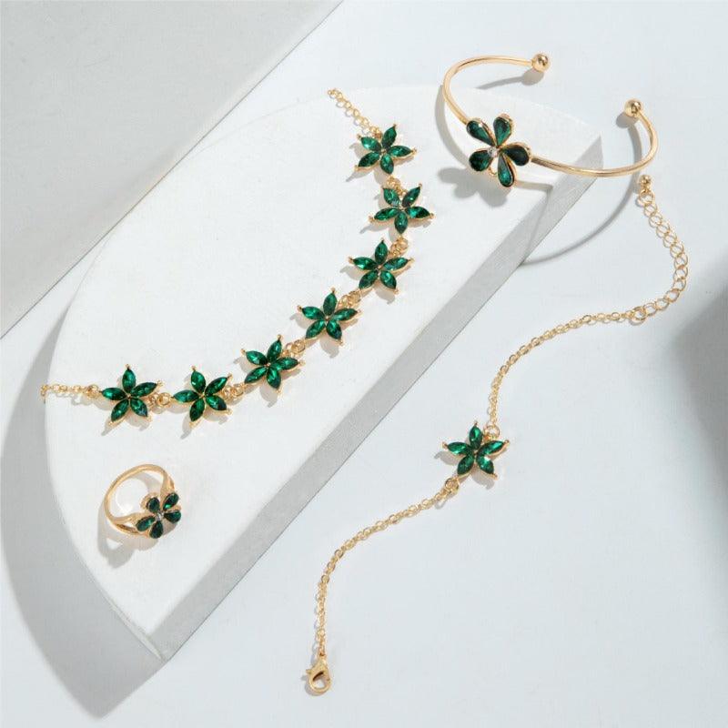 Wholesale Light Luxury Emerald Diamond Flower Necklace Set ACC-NE-YongGe025