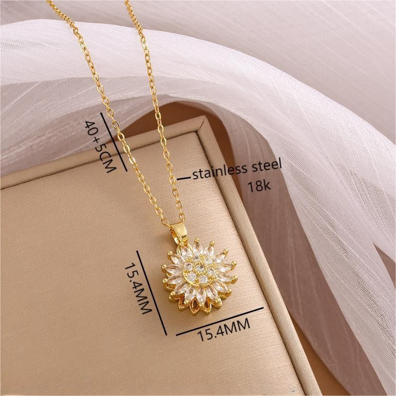 Wholesale Sunflower Necklaces Stainless Steel Necklace Inlaid Pendant Clavicle Chain ACC-NE-YanZhi001