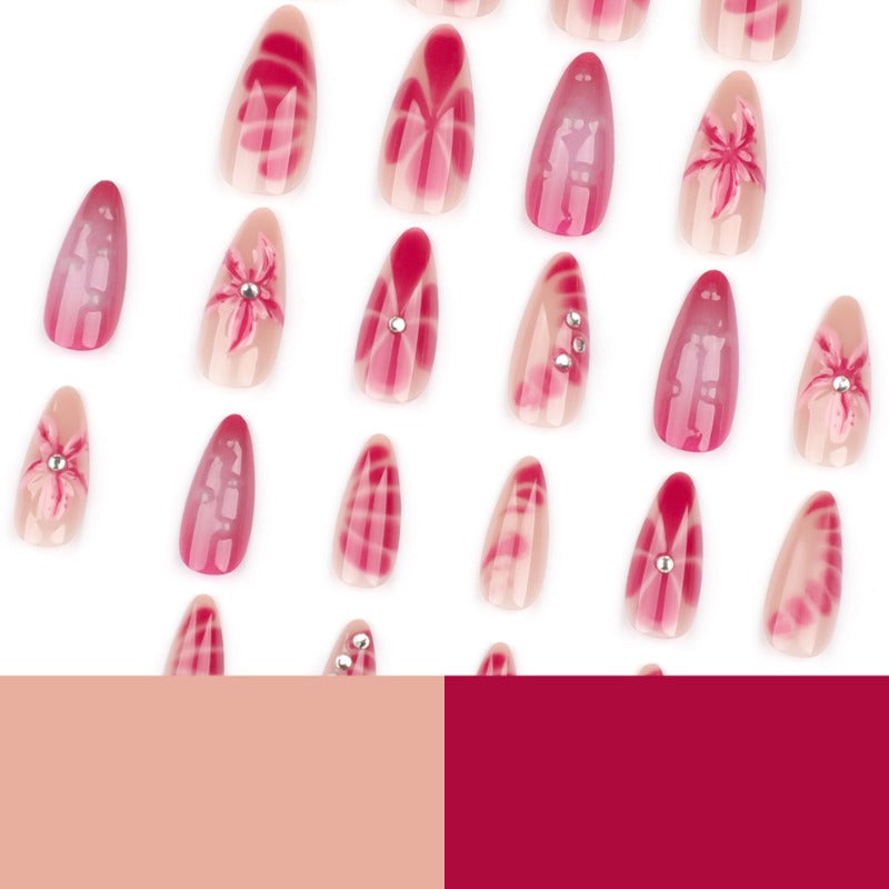 Wholesale 24 Pieces/box Rose Red Diamond Nails Kits Nail Stickers ACC-NS-LeFan198