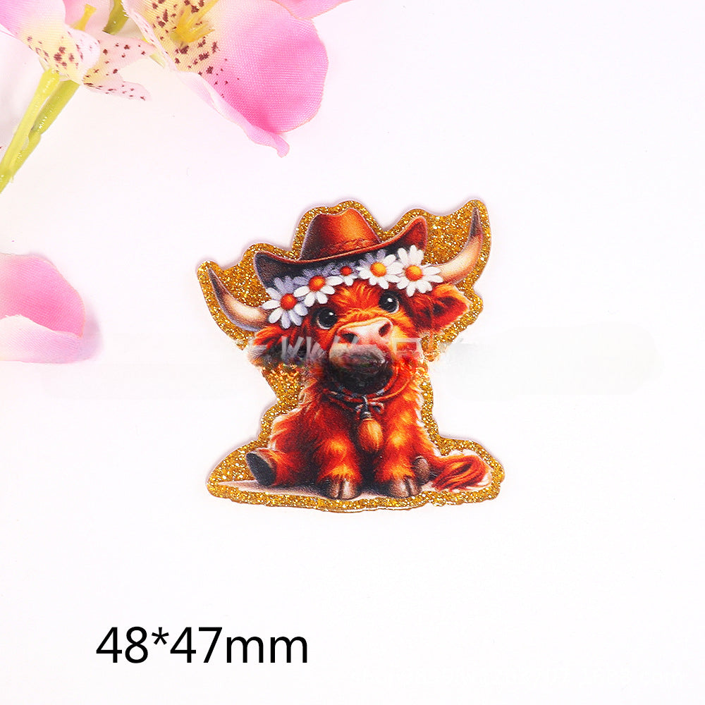 Wholesale 10pcs DIY Flatback Western Style Cow Acrylic Flatback Badge Scroll Retractable Keychain DIY Accessories ACC-FK-OuYe011