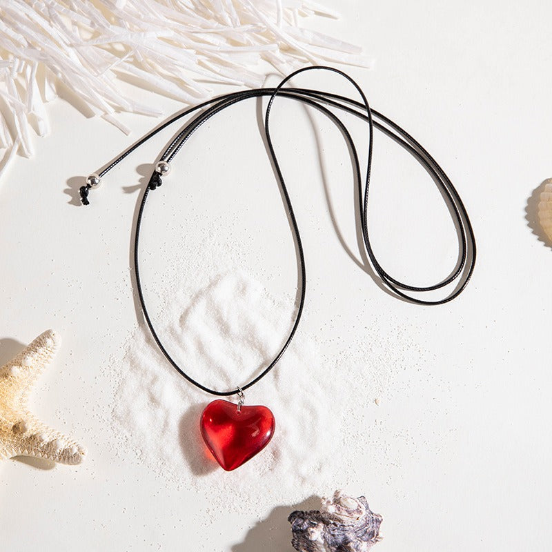 Wholesale Resin Peach Heart Earrings Necklace Red Love Heart Jewelry Set  ACC-NE-YongGe019