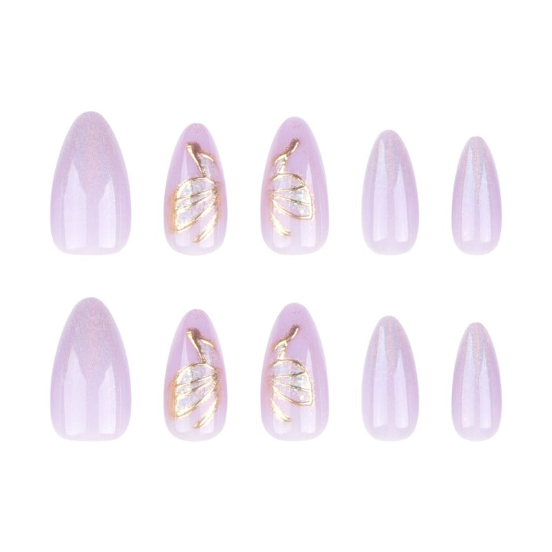 Wholesale 24 Pieces/box Purple Butterfly Press-on Nails Kits Nail Stickers ACC-NS-LeFan078