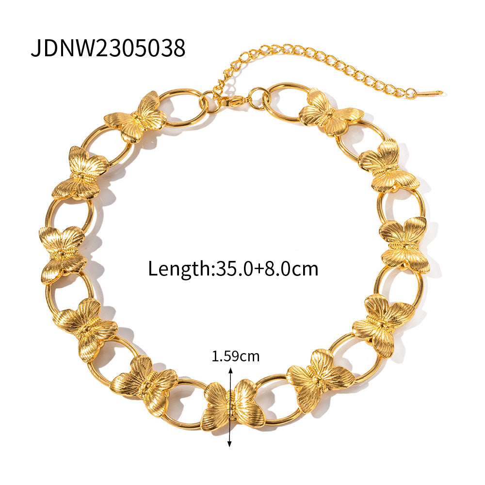 Wholesale Vintage Gold Sand Butterfly Bracelet Ring Necklace Set ACC-ES-WanXing002