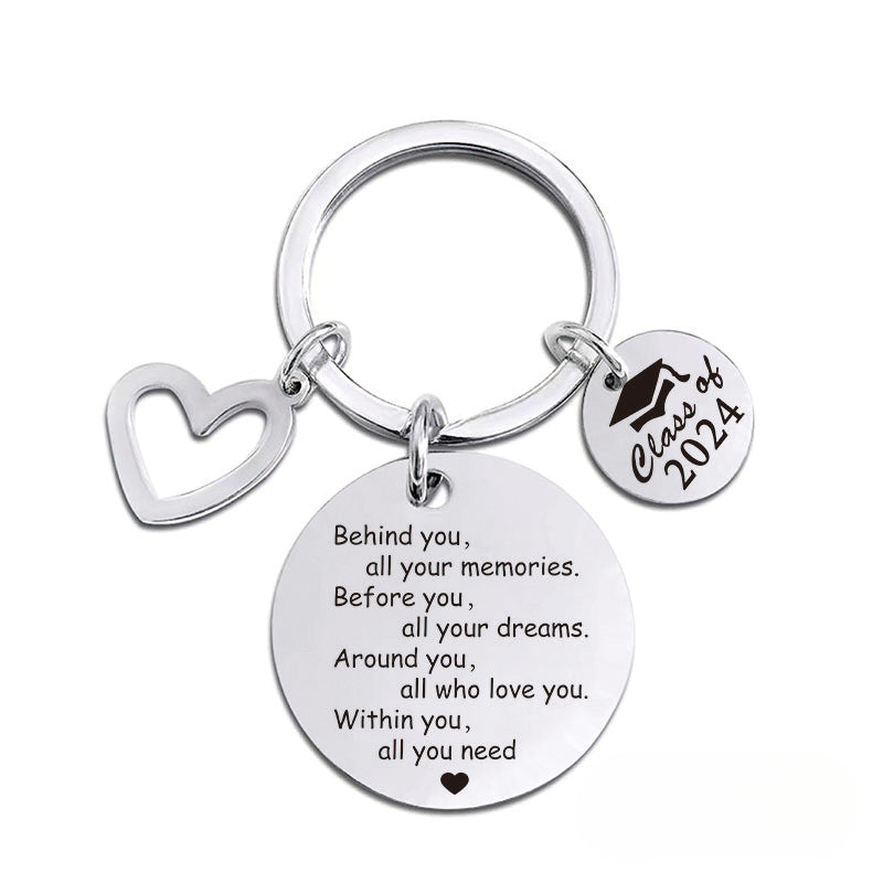 Wholesale 2024 Graduation Season Gift Love Pendant Round Plate Stainless Steel Keychain ACC-KC-Ganggu009