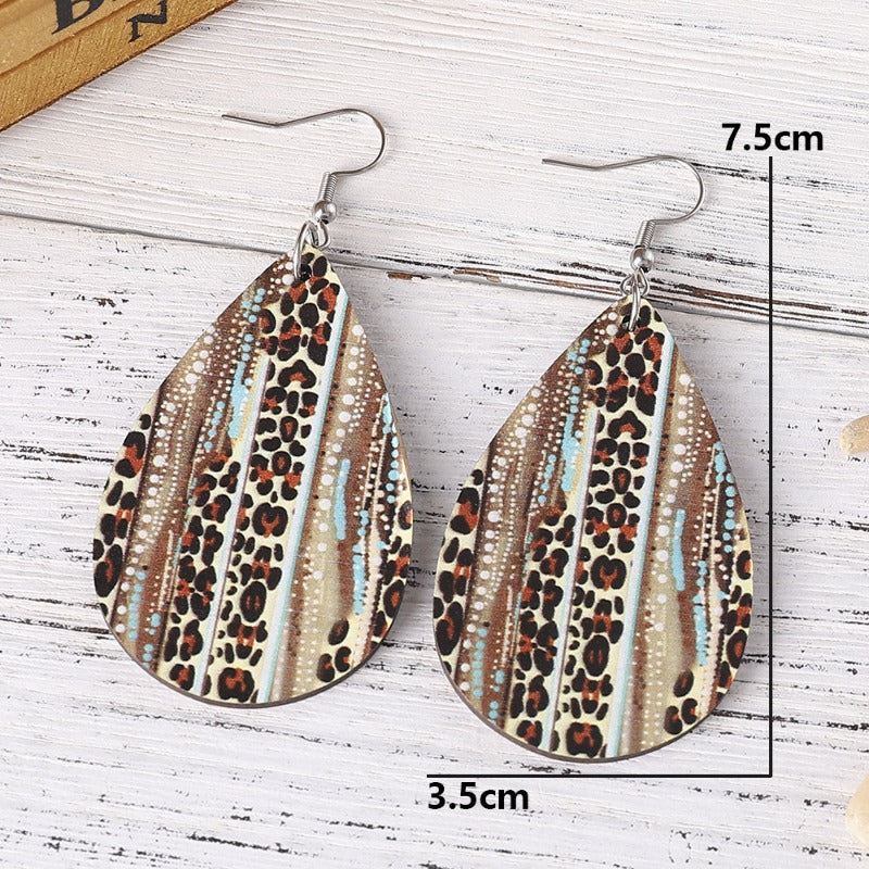 Wholesale Western Ethnic Style Bohemian Leopard Print Wooden Double-sided Earrings ACC-ES-ChuLian105