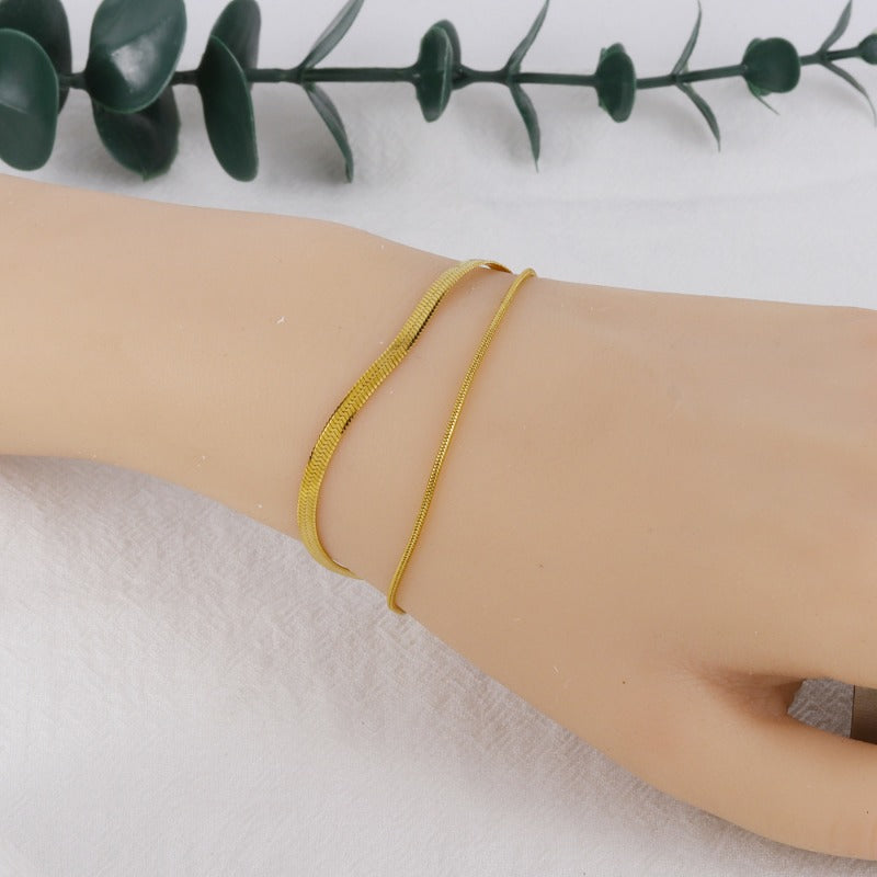 Wholesale Gold Titanium Steel Round Snake Bone Chain Bracelet  ACC-BT-FeiLing001