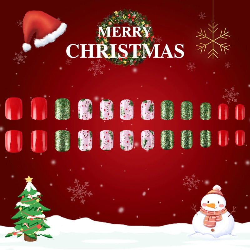 Wholesale 24 Pieces/box Christmas Red and Green Canes Nails Kits Nail Stickers ACC-NS-MiKe008