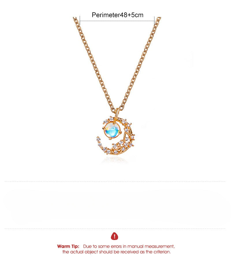 Wholesale Moonstone Pendant Necklace Forest Metal Moon Clavicle Necklaces ACC-NE-DQ001