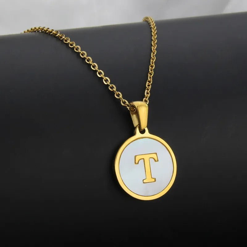 Wholesale Titanium Steel Necklace Round Shell Letter Necklace ACC-NE-BaiTian005