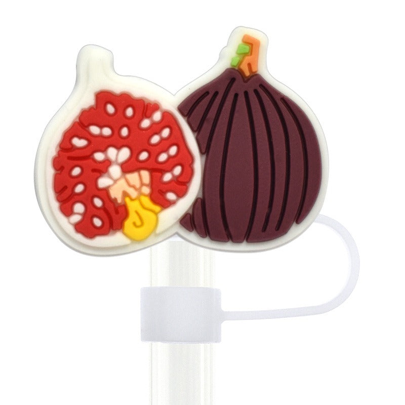 Wholesale Random 100pcs Cartoon Fruit 10mm PVC Soft Straw Tube Cap ACC-SCR-RYY140