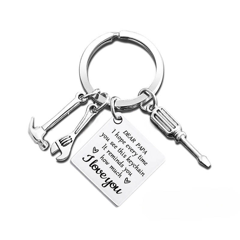 Wholesale Father's Day Hammer Wrench Square Hanging Tag Festival Gift Metal Keychain ACC-KC-Ganggu014