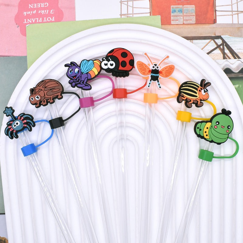 Wholesale Random 100pcs Cartoon Insect Series 10mm PVC Soft Straw Tube Cap ACC-SCR-RYY145