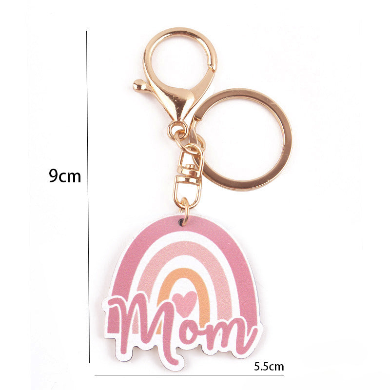 Wholesale Tume Spot Keychain Cartoon Western Rainbow MAMA Wooden Small Pendant Cute Creative Key Ring Pendant ACC-KC-GuangTian034