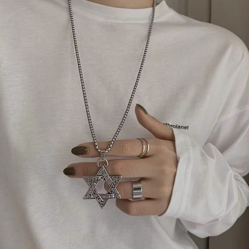 Wholesale Six-pointed Star Necklace Men's Sweater Necklace ACC-NE-Hany002