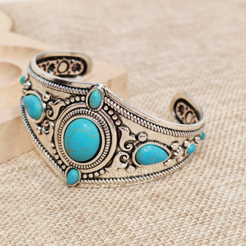 Wholesale Ethnic Style Old Silver Inlaid Turquoise Bracelet ACC-BT-JunJie026