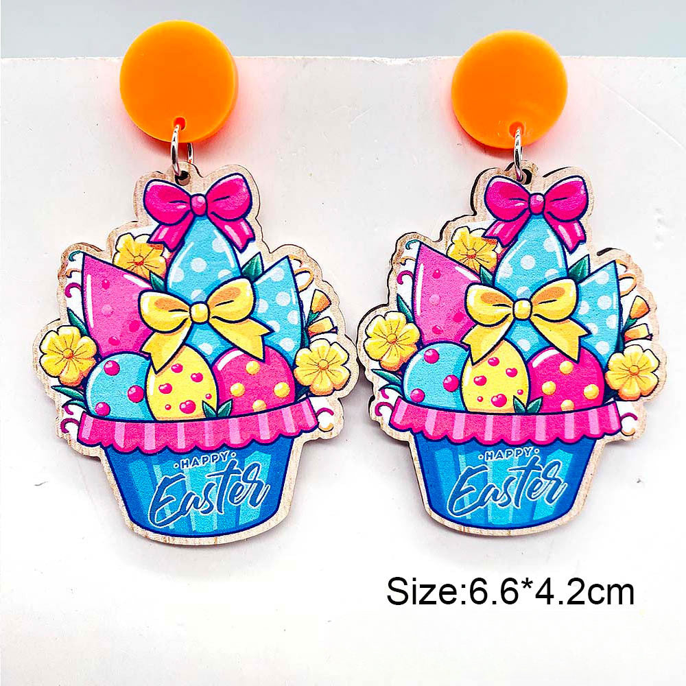 Wholesale Easter Egg Balloon Basket Wooden Earrings ACC-ES-CY005
