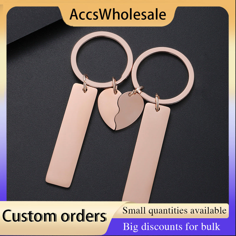 Custom Keychain with Laser Engraved Text or Logo - Multi-color Heart Charm Engraved Metal Keychain