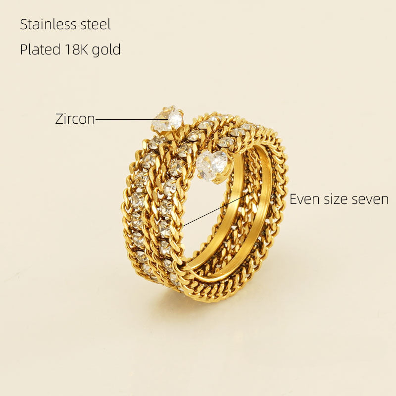Wholesale Stainless Steel 18k Full Diamond Multi-layer Open Adjustable Rings ACC-RS-ZhongXin007