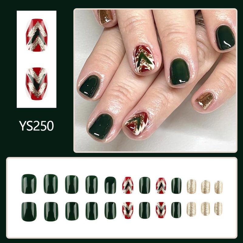 Wholesale 24 Pieces/box Christmas Glitter Dark Green Nails Kits Nail Stickers ACC-NS-MiKe015