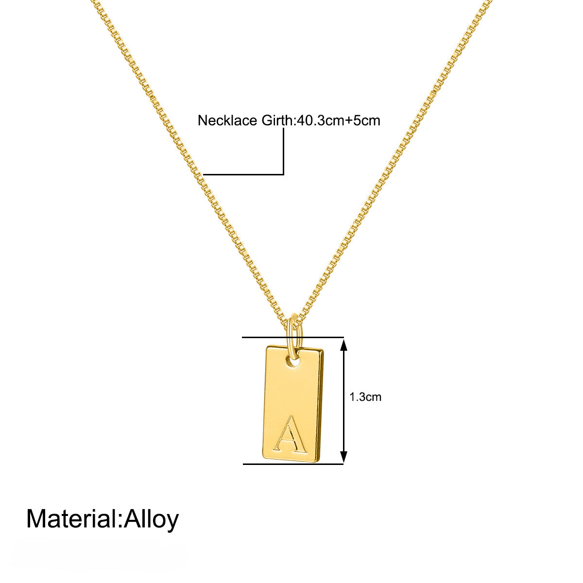 Wholesale 26 English Letters Necklace Square Pendant Clavicle Chain Choker Necklace ACC-NE-HZS003