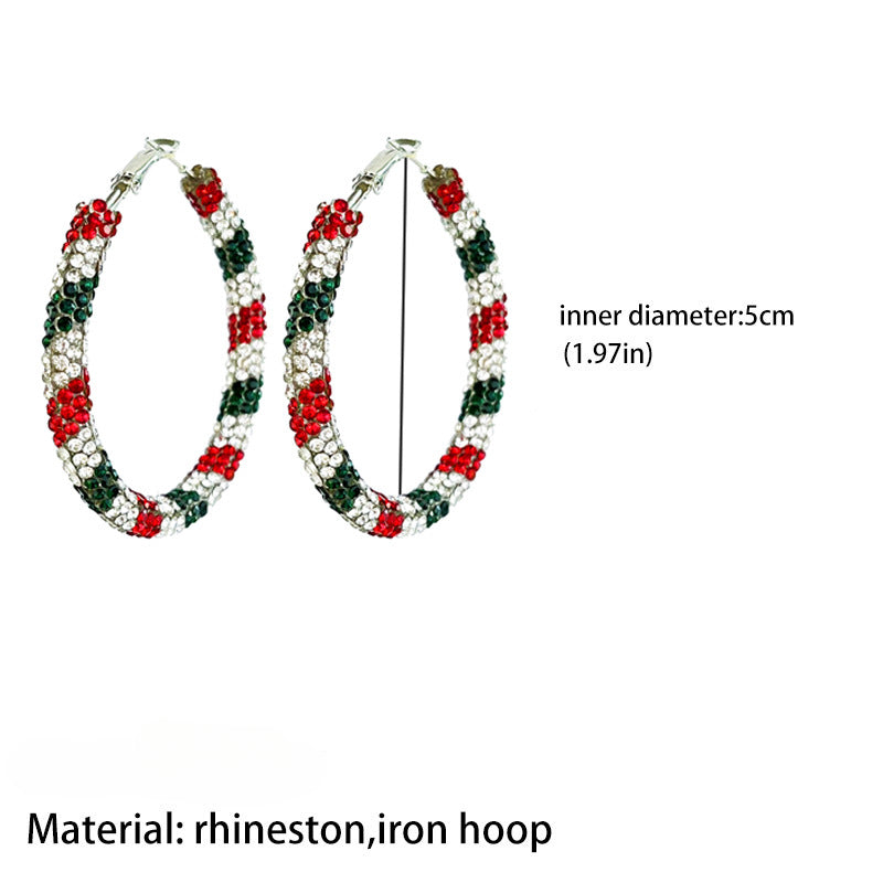 Wholesale 2 Pairs/pack Christmas Shiny Red Candy Rhinestone Big Hoop Earrings ACC-ES-HY181