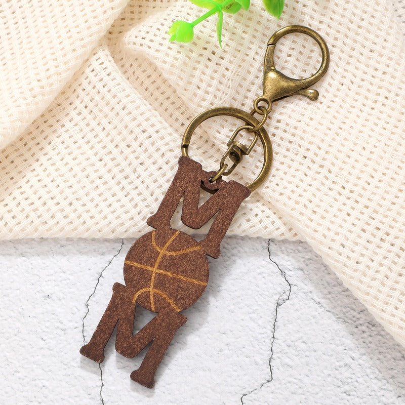 Wholesale Sports Wind Ball Mother's Day Wood Chip Retro Keychain ACC-KC-YTian027