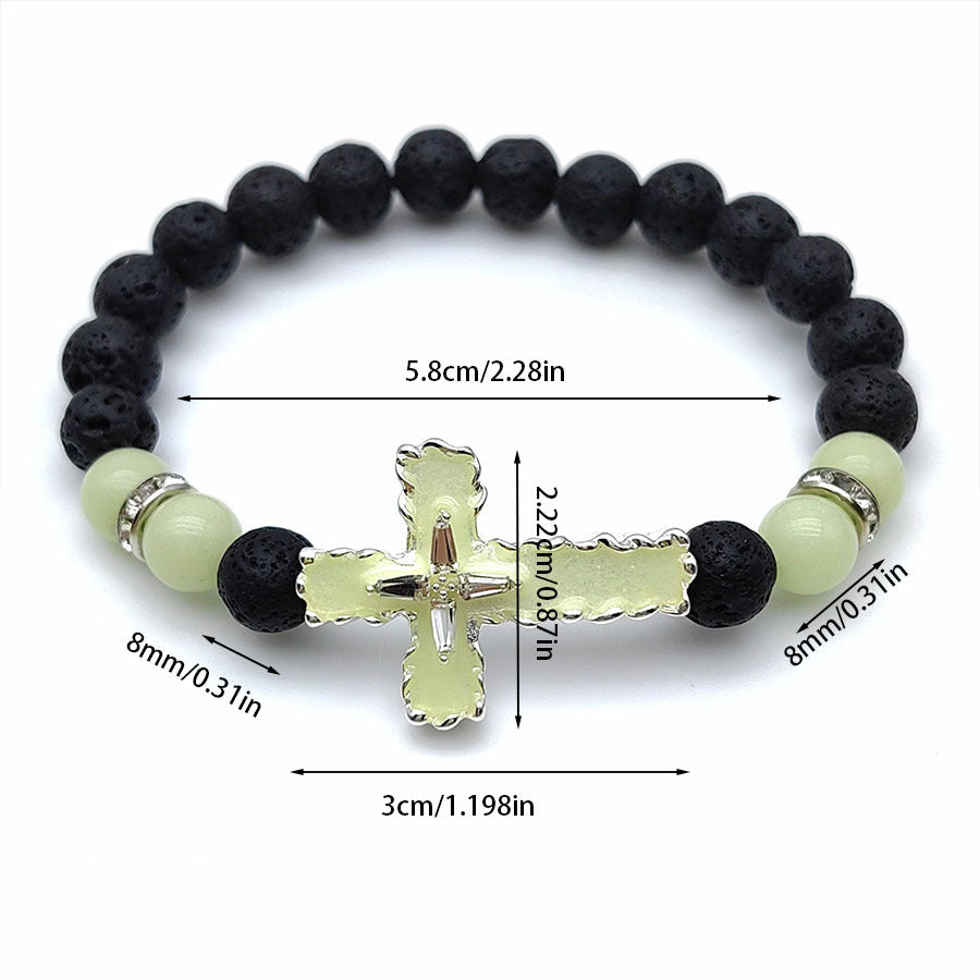 Wholesale Cross Luminous Alloy Diamond 8MM Volcanic Stone Bracelet ACC-BT-FanYou009