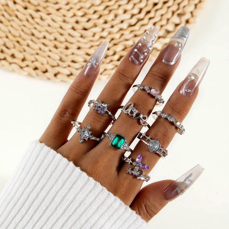 Wholesale Light Luxury Diamond Butterfly Heart Ring Set ACC-RS-YongGe010