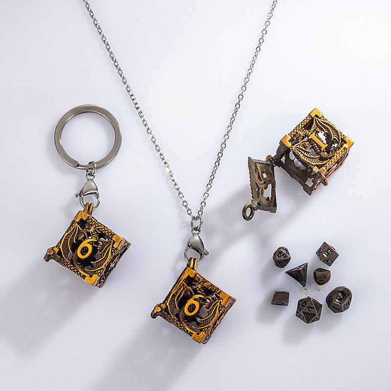 Wholesale Mini Metal Hollow Dice Pendant Set Necklaces ACC-NE-HongC001