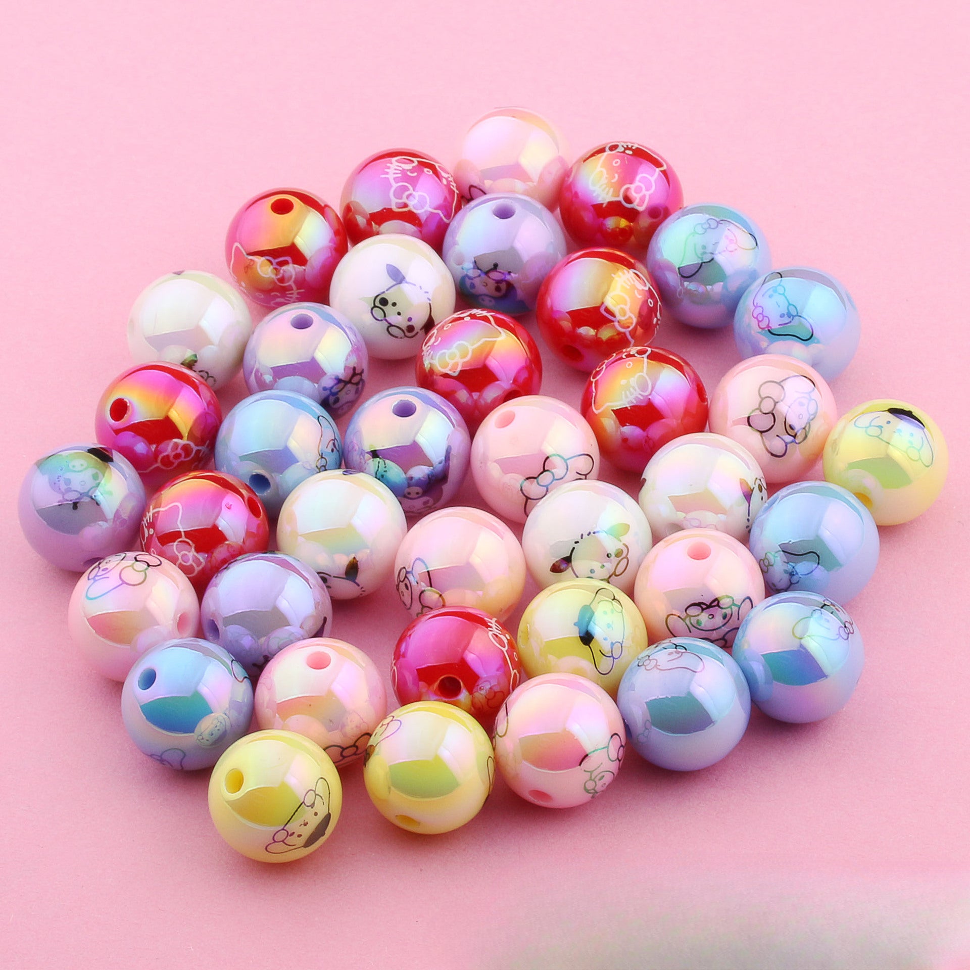 Wholesale 20pcs Acrylic Cartoon Printing UV Plated Color Straight Hole Round Beads DIY Accessories ACCVIP-BDS-ZhiXiang002