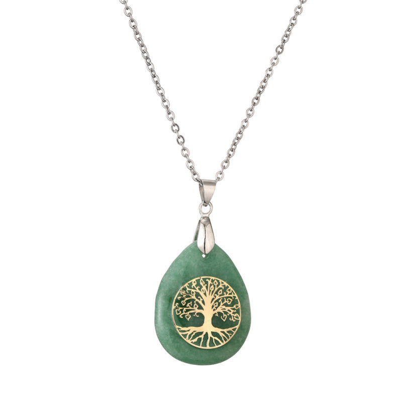 Wholesale Tree of Life Water Drop Pendant Necklace Crystal Semi Precious Stone Necklace Stainless Steel ACC-NE-Changx002