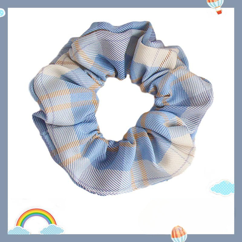 Wholesale Blue Plaid Hair Rope Floral Polka Dot Hair Ring Hair Scrunchies ACC-HS-Weim003