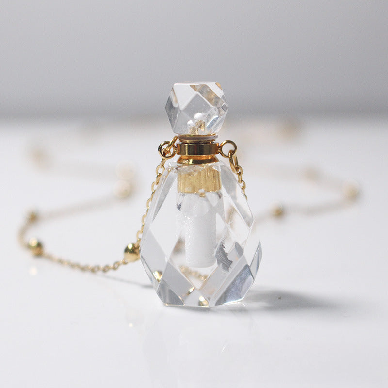 Wholesale Natural White Crystal Perfume Bottle Fragrance Essential Oil Empty Bottle 18K Necklace Sweater Chain ACC-NE-HFT001