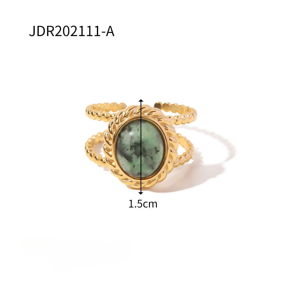 Wholesale Vintage Natural Stone 18K Gold Plated Stainless Steel Open Rings ACC-RS-WanX008