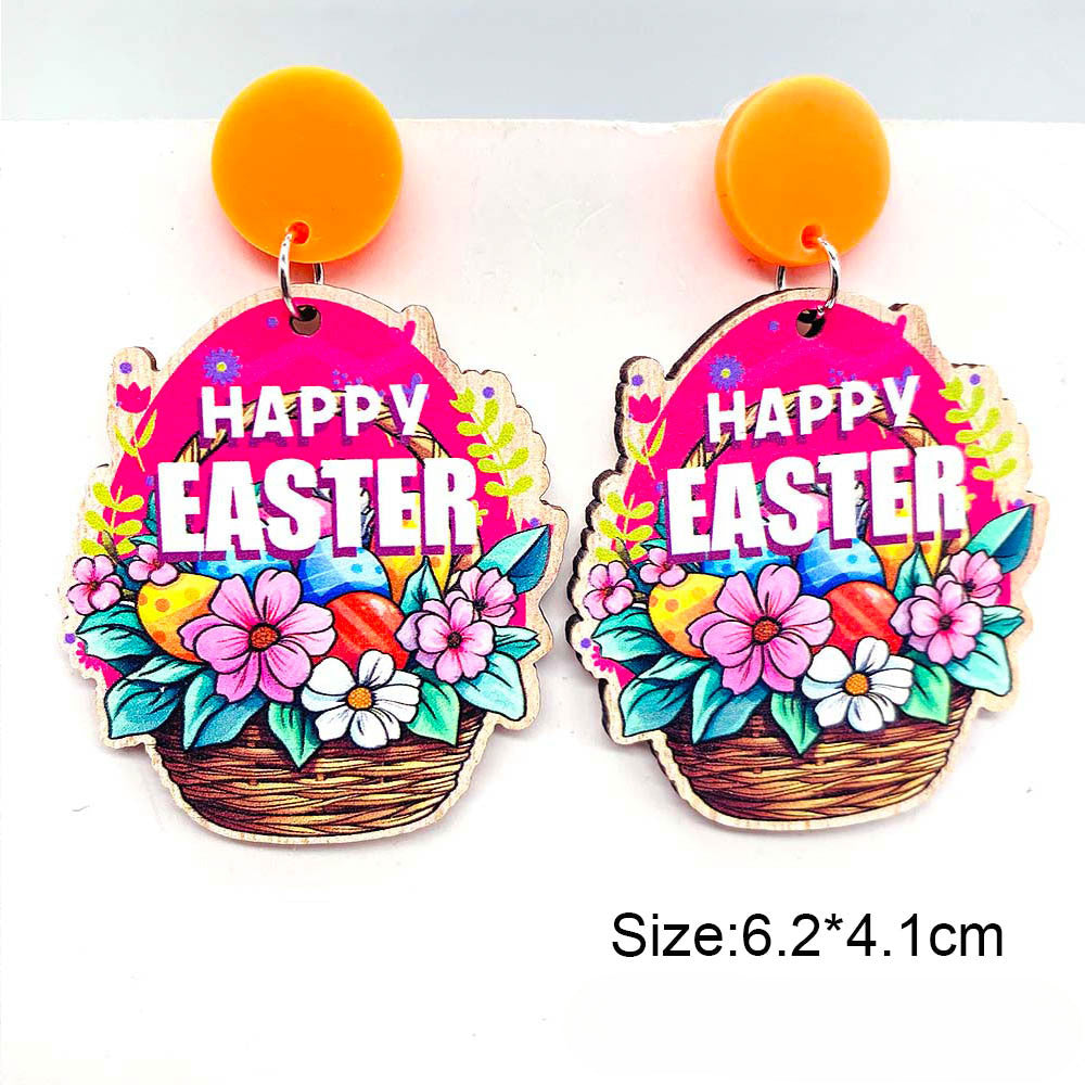 Wholesale Easter Egg Balloon Basket Wooden Earrings ACC-ES-CY005