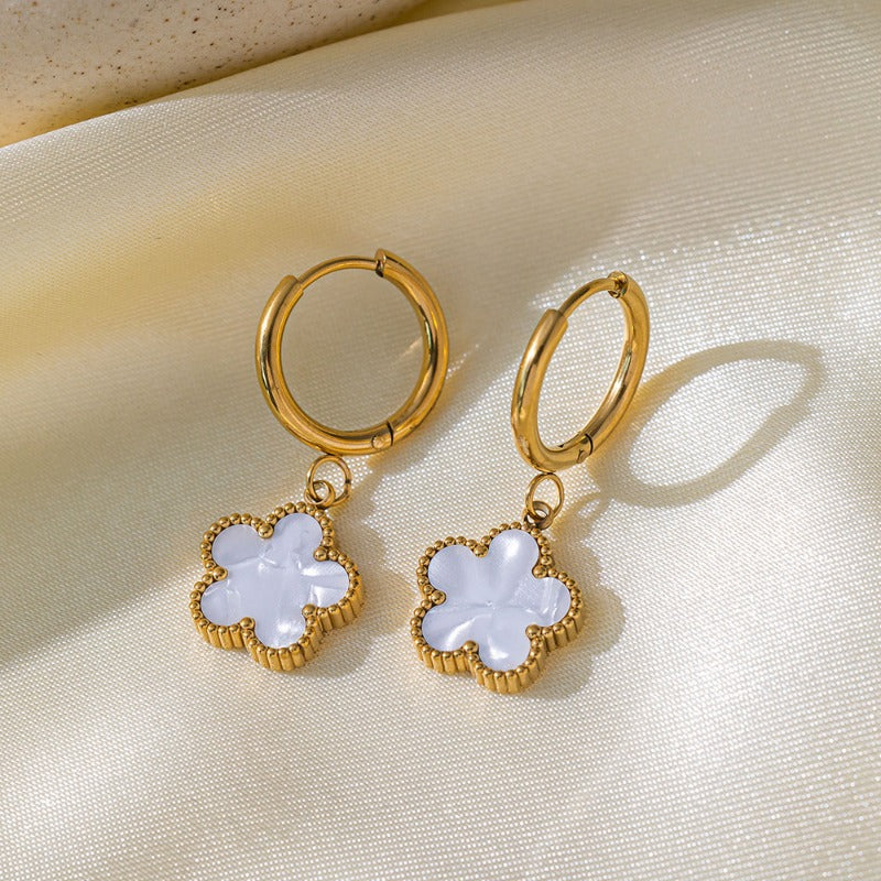 Wholesale Titanium Steel Five Leaf Clover Earrings ACC-ES-QiYun003