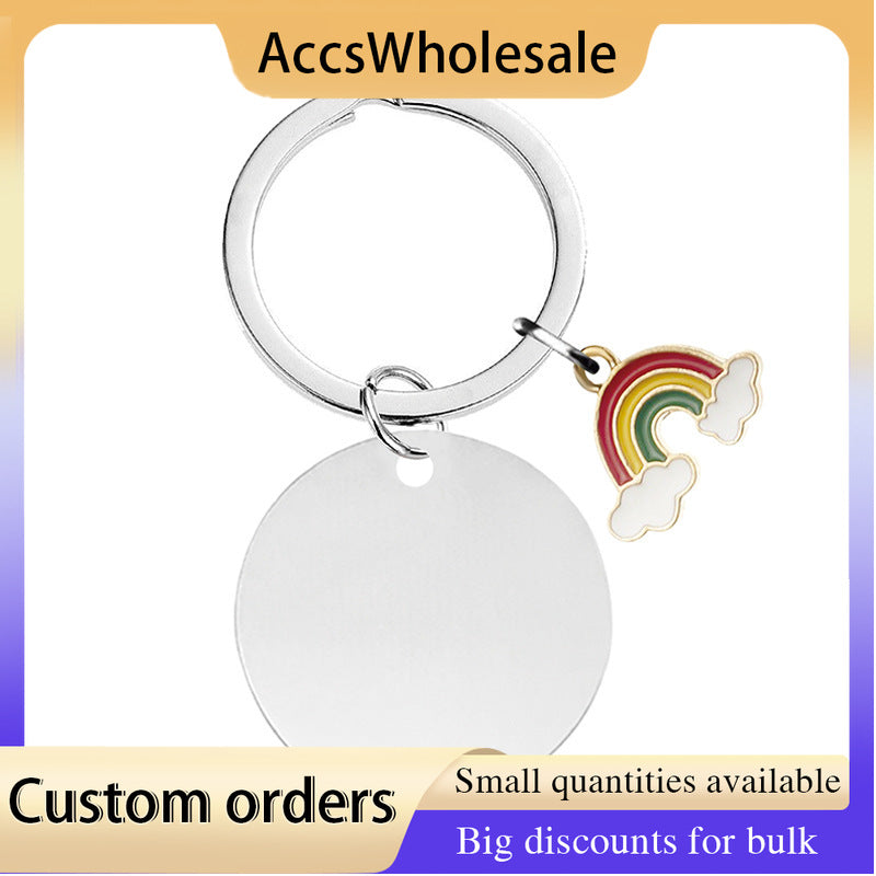 Custom Keychains with Laser Engraved Text or Logo - Multicolor Rainbow Medal Metal Keychains