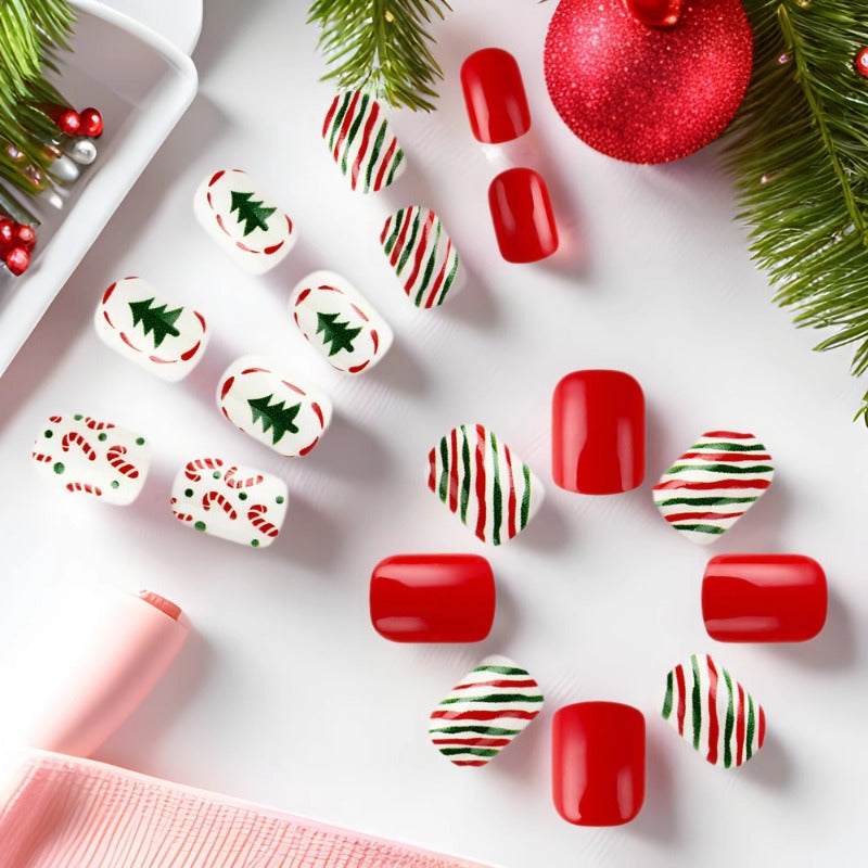 Wholesale 24 Pieces/box Christmas Candy Cane Nails Kits Nail Stickers ACC-NS-MiKe003