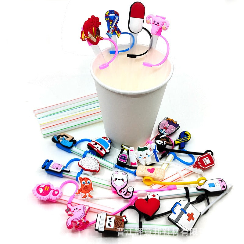 Wholesale 10pcs New Medical Dust Plug Cute Cartoon Straw Cover Straw Tube Cap ACC-SCR-YiBang003