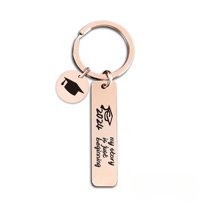 Wholesale 2024 Graduation Season Inspirational Phrases Square Stainless Steel Keychain ACC-KC-Ganggu013