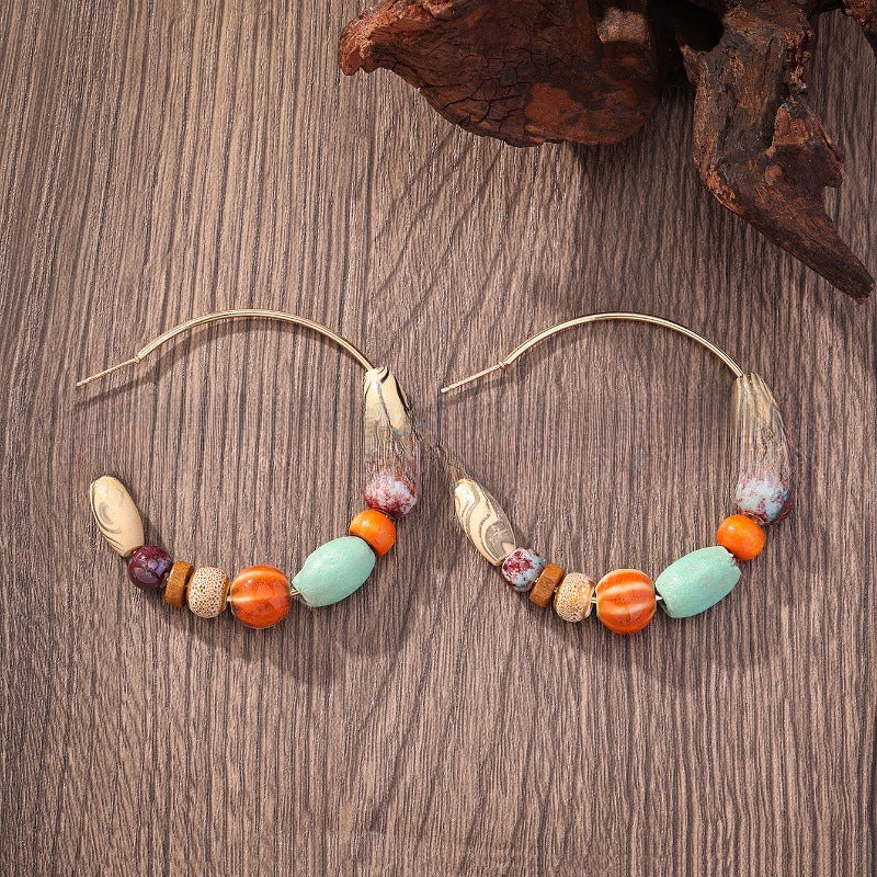 Wholesale Ethnic Style Wooden Beads Bohemian Ceramic Large Earrings ACC-ES-JunJie015