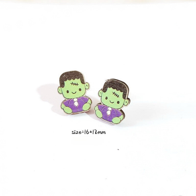 Wholesale Halloween Earrings Demon Bat Witch Hat Bat Coffin Pumpkin Ghost Wooden Earrings ACC-ES-XP027