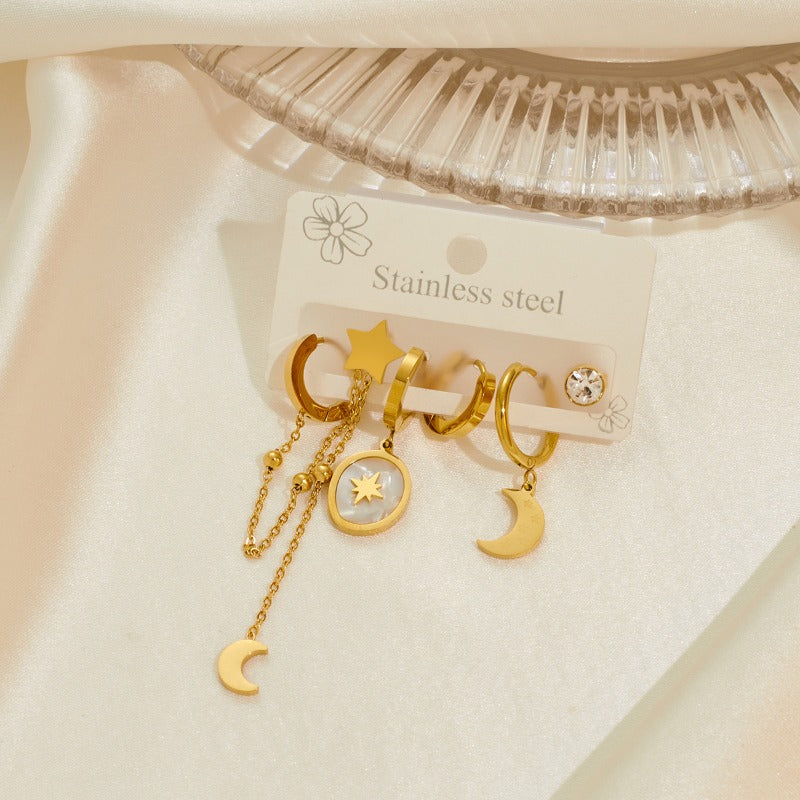 Wholesale Star Moon Flower Titanium Steel Earrings Set ACC-ES-BangJie004