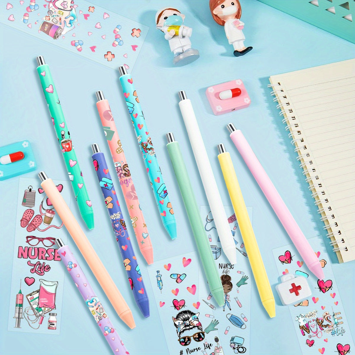 20pcs/40pcs Plastic Ballpoint Pen and Nurse UV DTF Pen Wraps Set for Appreciation Gifts Labor and Delivery Assistant Student Coworkers