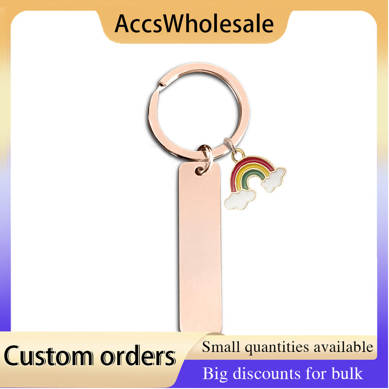Custom Keychains with Laser Engraved Text or Logo - Multicolor Long Strip Rainbow Metal Keychains