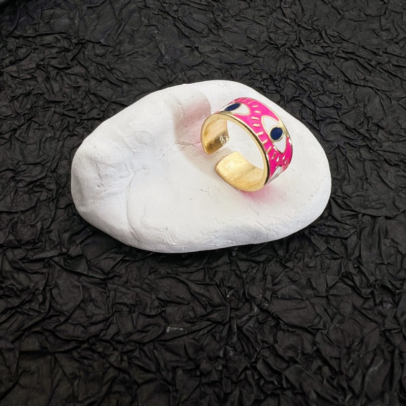 Wholesale Turkish Devil Eye Color Oil Drop Opening Adjustable Ring ACC-RS-QingHe003