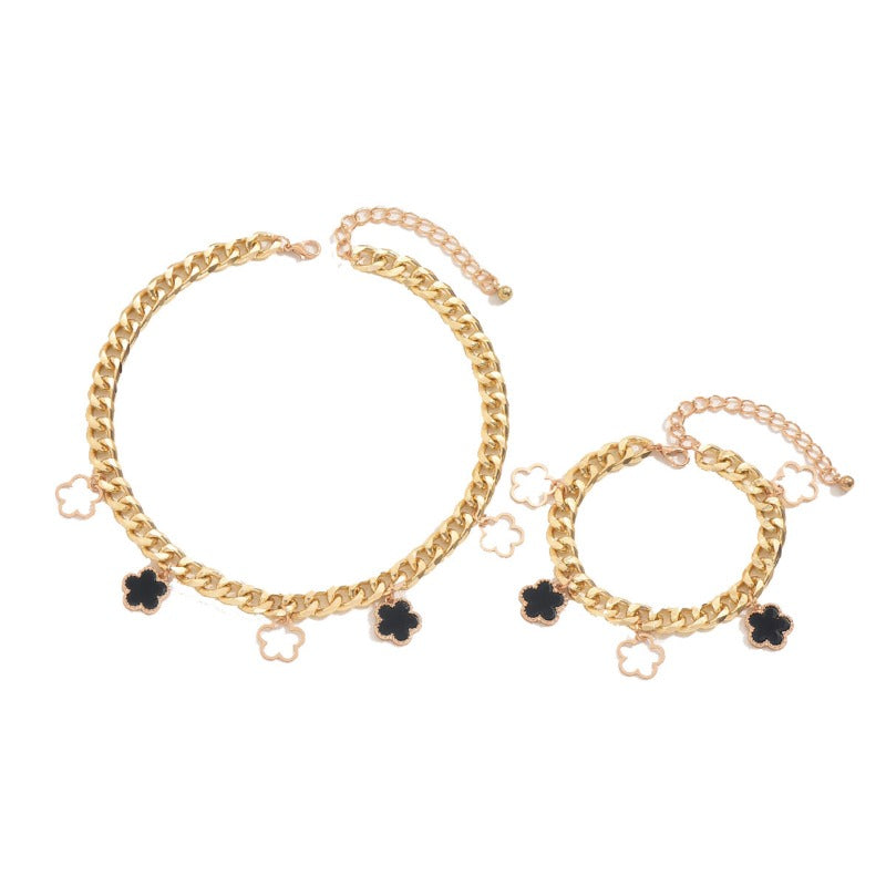 Wholesale Plum Blossom Diamond Necklace Earrings Jewelry Set ACC-NE-BaSha010